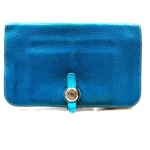 Hermes Cobalt Blue Clemence Leather Dogon Wallet Luxurious Chic Fadhion